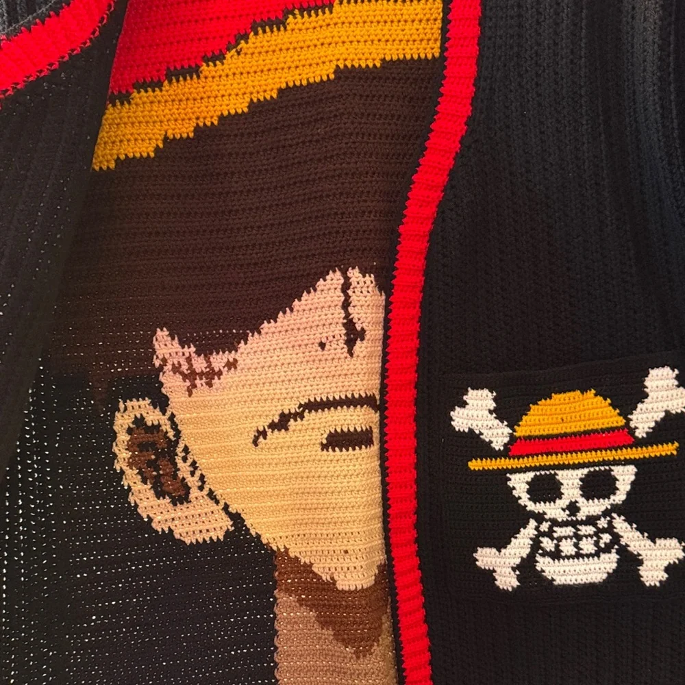 Luffy cardigan Black and Red Graphic crochet 🧶 size XL - Picture 5 of 11